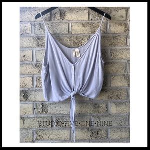 Japna Light Blue Tie-Front Crop Top